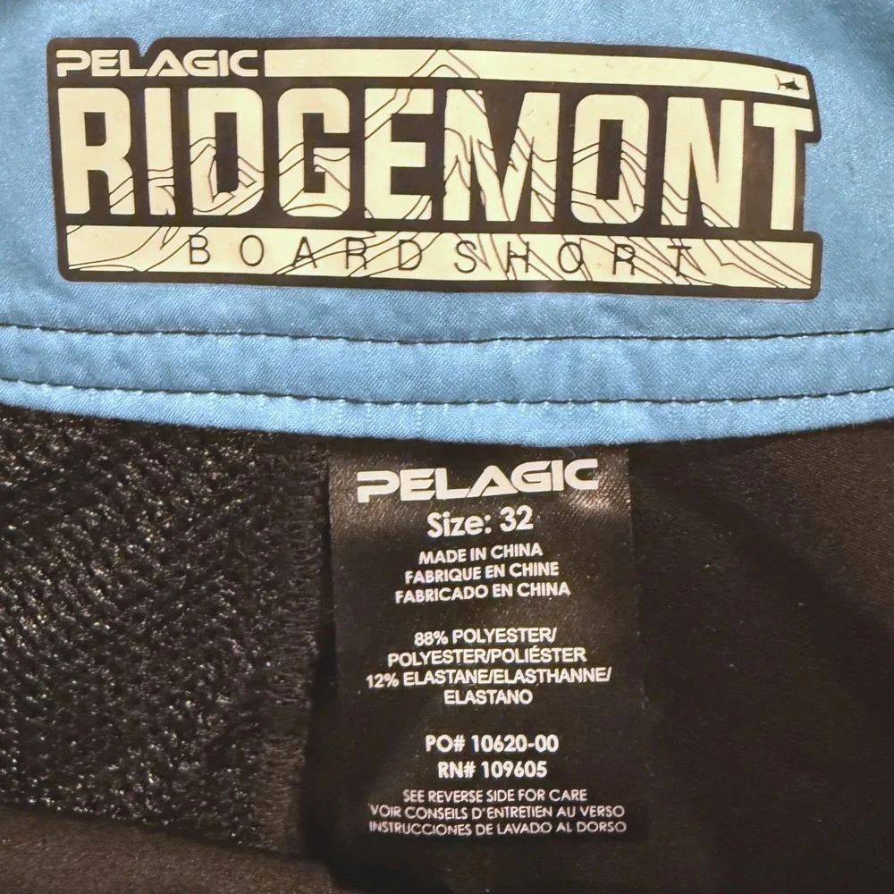 Pelagic Ridgemont Board Shorts Mens 32 Black Blue Geometric Fishing Surf‎ Shorts